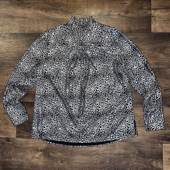 Michael Kors Black & Silver Shimmering Animal Print Blouse With Tie Size M NWT - Picture 10 of 10